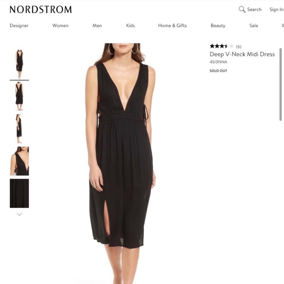 NWOT 4SI3NNA Deep V-neck Double Slit Midi Dress - Picture 3 of 6